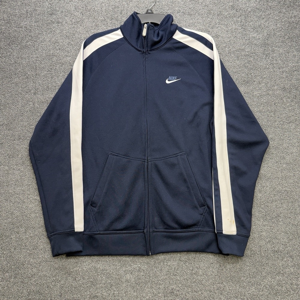 Vintage Nike Jacket Men's‎ Large Gray Tag Y2K Navy/White Full Zip